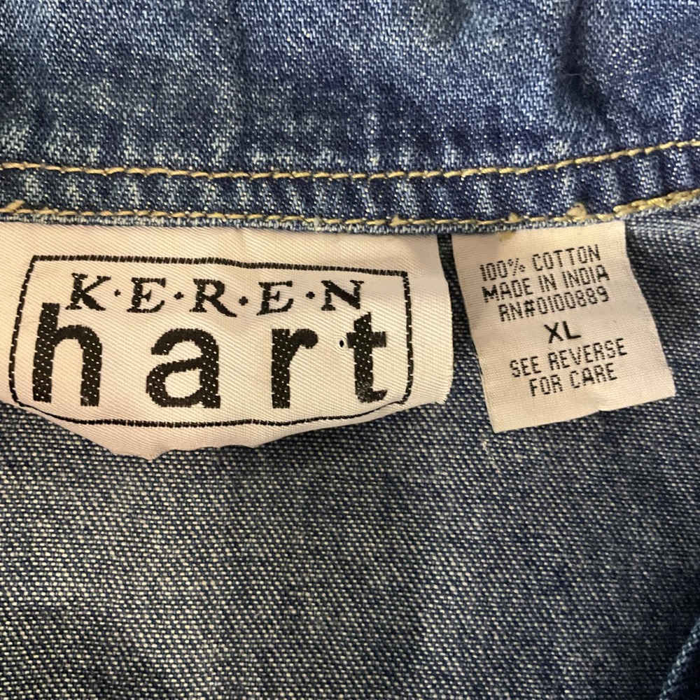 Keren Hart Denim Jacket Women's XL Blue Floral Embroidered Button Front - Picture 8 of 9